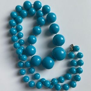 1960s Blue Acrylic Graduating Bead Necklace